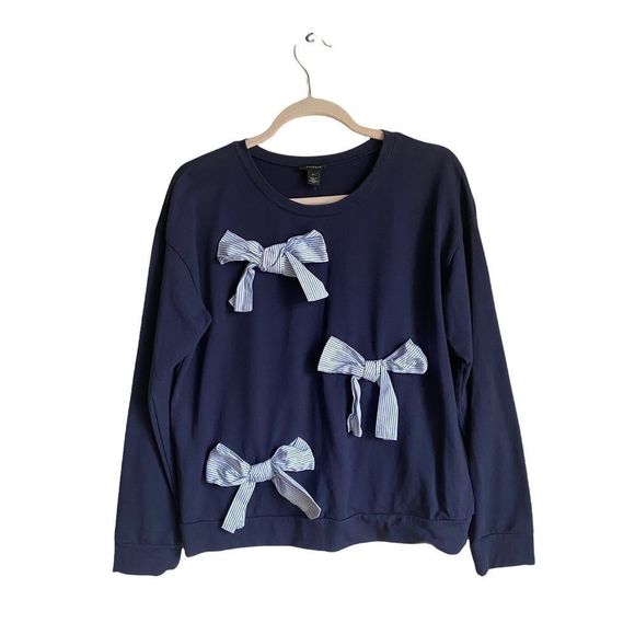 Halogen‎ Navy Pinstripe Bow Sweatshirt Medium - Picture 1 of 8